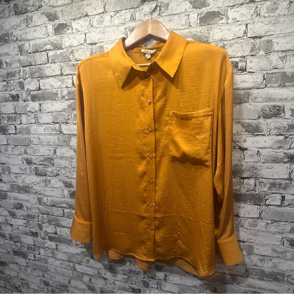 EUC Open Edit Women's Orange Button-Down Shirt Size L - Picture 2 of 13